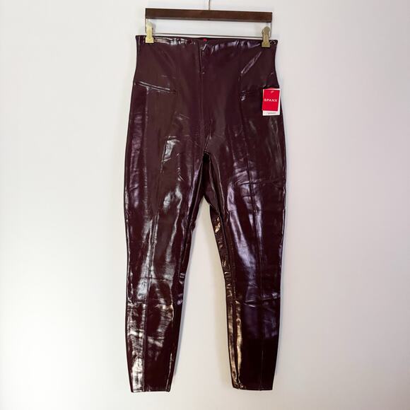 SPANX Faux Patent Leather Leggings Ruby Burgundy XL - Picture 4 of 11